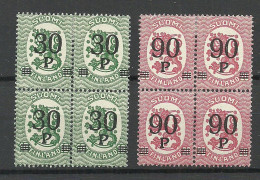 FINLAND FINNLAND 1921 Michel 107 & 109 As 4-Blocks MNH/MH (2 Upper Stamps Are MH/*, 2 Lower Stamps Are MNH/**) - Ungebraucht