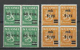 FINLAND FINNLAND 1931 & 1940  Michel 170 & 228 As 4-Blocks MNH/MH (2 Upper Stamps Are MH/*, 2 Lower Stamps Are MNH/**) - Ungebraucht