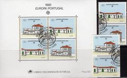 CEPT Postamt 1990 Portugal 1822/3 ZD+Block 71 O 20€ Tirso Postkutschen-Station Hoja Bloque M/s Bloc Se-tenants Bf EUROPA - 1990