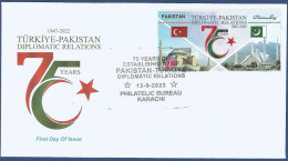 PAKISTAN 2023 MNH 75 YEARS DIPLOMATIC RELATIONS TURKEY FLAG MASJID FDC FIRST DAY COVER - Pakistan