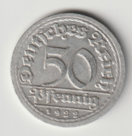 DEUTSCHES REICH 1922 G: 50 Pfennig, KM 27 - 50 Rentenpfennig & 50 Reichspfennig