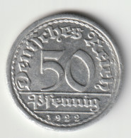 DEUTSCHES REICH 1922 G: 50 Pfennig, KM 27 - 50 Rentenpfennig & 50 Reichspfennig