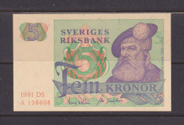 SWEDEN - 1981 5 Kronor AUNC/UNC Banknote As Scans - Schweden