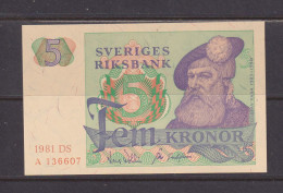 SWEDEN - 1981 5 Kronor AUNC/UNC Banknote As Scans - Sweden