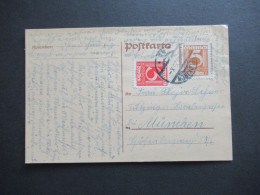 Österreich 1925 Ganzsache Mit Marken überklebt Mi.Nr.449 Und 451 Stempel Feldkirch Nach München - Tarjetas