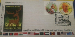 Bangladesh 2023 International Stamp Exhibition Special Cover Peace Day Cancellation With Mahatma Gandhi Stamps As Per Sc - Mahatma Gandhi