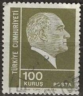 TURKEY 1972 Kemal Ataturk - 100k. - Olive On Green FU - Used Stamps