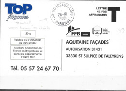 Cachet Manuel Type A9 Sans L'heure Ou L'étoile 33-Bordeaux-CDIS 26-I0 2001 - Brieven En Documenten