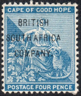 Rhodesia 1896 SG62 4d Blue Mounted Mint - Autres & Non Classés