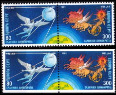 GREECE 1991 EUROPA: Space. Icarus And Sputnik, Helios. 2 Pairs MNH - 1991