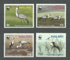 Malawi, 1987 (#477-80e), WWF, Birds, Cranes, Aves, Oiseaux, Uccelli, Vogel, Pássaros, Ptaki - 4v - Grues Et Gruiformes