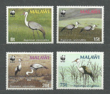 Malawi, 1987 (#477-80e), WWF, Birds, Cranes, Aves, Oiseaux, Uccelli, Vogel, Pássaros, Ptaki - 4v - Kraanvogels En Kraanvogelachtigen