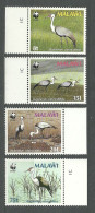 Malawi, 1987 (#477-80d), WWF, Birds, Cranes, Aves, Oiseaux, Uccelli, Vogel, Pássaros, Ptaki - 4v With Color Proof Margin - Kraanvogels En Kraanvogelachtigen