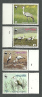 Malawi, 1987 (#477-80c), WWF, Birds, Cranes, Aves, Oiseaux, Uccelli, Vogel, Pássaros, Ptaki - 4v With Color Proof Margin - Grues Et Gruiformes