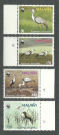 Malawi, 1987 (#477-80c), WWF, Birds, Cranes, Aves, Oiseaux, Uccelli, Vogel, Pássaros, Ptaki - 4v With Color Proof Margin - Kraanvogels En Kraanvogelachtigen
