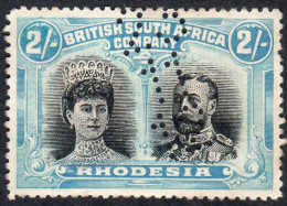 Rhodesia 1910 SG153 2/= Black And Ultramarine  Used  Perfin Date 22/11/12 - Autres & Non Classés