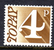 GREAT BRITAIN GB - 1970 POSTAGE DUE 4p STAMP FINE MNH ** SG D81 - Taxe