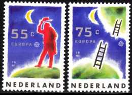 NETHERLANDS / NEDERLAND 1991 EUROPA: Space. Man And Moon, Ladder. Complete Set, MNH - 1991