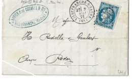 0046. LAC N°46 Type 3 Report 2 Dit : "Bleu Roi" - Càd Villefranche Sur Saône (RHÔNE) à Rodez (AVEYRON) - Mai 1871 - 1849-1876: Période Classique