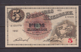 SWEDEN - 1951 5 Kronor XF/EF Banknote As Scans - Zweden