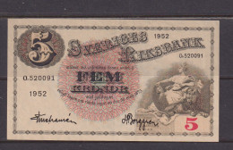 SWEDEN - 1952 5 Kronor XF Banknote As Scans - Svezia