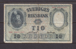 SWEDEN - 1952 10 Kronor EF/F Banknote As Scans - Sweden