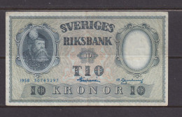 SWEDEN - 1958 10 Kronor EF Banknote As Scans - Suède
