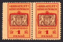 1945 1946 Hungary - BUDAPEST City Local ( Sales Tax ) Revenue Stamp - 1 P - Coat Of Arms - Lion - Fiscaux