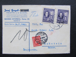 BRIEF Banská Bystrica - Rebstein Strafporto 1942 Juraj Gergel Slovensko  //// R1828 - Storia Postale