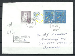 ESTLAND Estonia 1995 Registered Cover To Denmark Olympic Games Lillehammer Etc. NB! Coat Of Arms Stamp Is Damaged! - Hiver 1994: Lillehammer