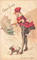 FÊTES ET VOEUX - Nouvel An - Une Femme Sous La Pluie Avec Son Chien - Colorisé - Carte Postale Ancienne - New Year