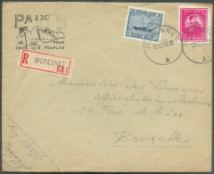 CANTONS De L'EST - 1Fr35 ANTARCTIS De GERLACHE + 3Fr15 Oostende-DOVER Obl. Sc MORESNET Sur Lettre (PAIX Pour Tous Les P - Storia Postale