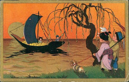 CASTELLI  SIGNED 1920s  POSTCARD - JAPANESE KIDS & BOAT - EDIT DEGAMI 2103  (4844) - Castelli