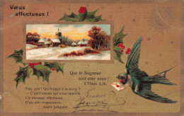 FÊTES ET VOEUX - Vœux Affectueux - Un Oiseau Emportant Une Lettre Autour De Son Cou - Colorisé - Carte Postale Ancienne - Autres & Non Classés