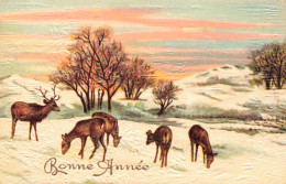 FÊTES ET VOEUX - Nouvel An - Des Faons Dans La Neige - Colorisé - Carte Postale Ancienne - New Year