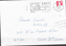 Accident Postal Timbre Déchiré Er Arraché Par L'oblitération Flamme =o 33 Arés 6-9-90 - Lettres & Documents