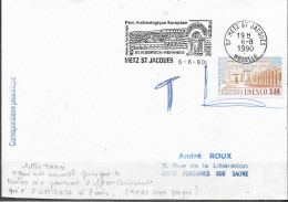 Lettre Taxée, Timbre De L' UNESCO Oblitéré Avec Flamme =o à 57 Metz St Jacques 6-8 1990 - Storia Postale