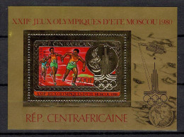 Central African Republic Space, Sport 1980 Intelsat And Moscow Olympic Games, Engraved On Fine Gold. Red Overprint - Centrafricaine (République)