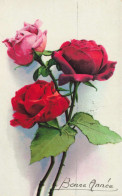 FLEURS - Roses - Bonne Année - Colorisé - Carte Postale Ancienne - Fleurs
