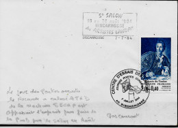 Cachet Temporaire Et Flamme De 40 Biscarrosse 7 Juillet 1984 Centre D'Essais Des Landes Portes Ouvertes Et 5e Salon Des - Cartas & Documentos