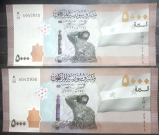 SYRIA ,SYRIE, NEW ISSUES 5000 Syrian Pounds 2023, (2 Pieces) Serial Numbers, EF... - Syrie