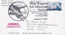 War Eagles Museums, US Pictorial Postmark On Genuinely Used AIRMAil Cover From US To India, 2005 - LPS3 - Aigles & Rapaces Diurnes