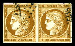 O N°1a, 10c Bistre-brun En Paire Obl Pc 2238, Très Frais. TTB (certificat)  Qualité: Oblitéré  Cote: 1000 Euros - 1849-1850 Cérès