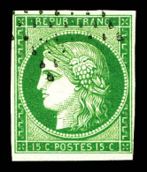 O N°2, 15c Vert Oblitération étoile Légère. TTB (certificat)  Qualité: Oblitéré  Cote: 1100 Euros - 1849-1850 Ceres