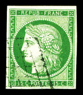 O N°2a, 15c Vert-clair, Oblitération Grille Légère. TTB (certificat)  Qualité: Oblitéré  Cote: 1150 Euros - 1849-1850 Ceres