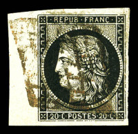 O N°3, 20c Noir Sur Jaune, Bord De Feuille Latéral Gauche, Belles Marges. SUP  Qualité: Oblitéré - 1849-1850 Ceres