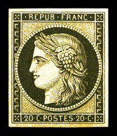 ** N°3f, 20c Noir Sur Jaune Impression De 1862, Fraîcheur Postale, SUP (certificat)  Qualité: ** - 1849-1850 Cérès