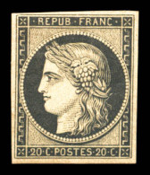 ** N°3f, 20c Noir Sur Jaune Impression De 1862, Fraîcheur Postale, SUP (certificat)  Qualité: ** - 1849-1850 Ceres