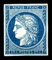 ** N°4, 25c Bleu, Quatre Belles Marges, Fraîcheur Postale. SUPERBE. R.R. (signé Brun/Certificats)  Qualité: ** - 1849-1850 Cérès