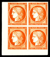 * N°5, 40c Orange, Gomme Blanche, Bloc De Quatre Coin De Feuille, Fraîcheur Postale, Un Des Plus Beaux Exemplaires Connu - 1849-1850 Ceres